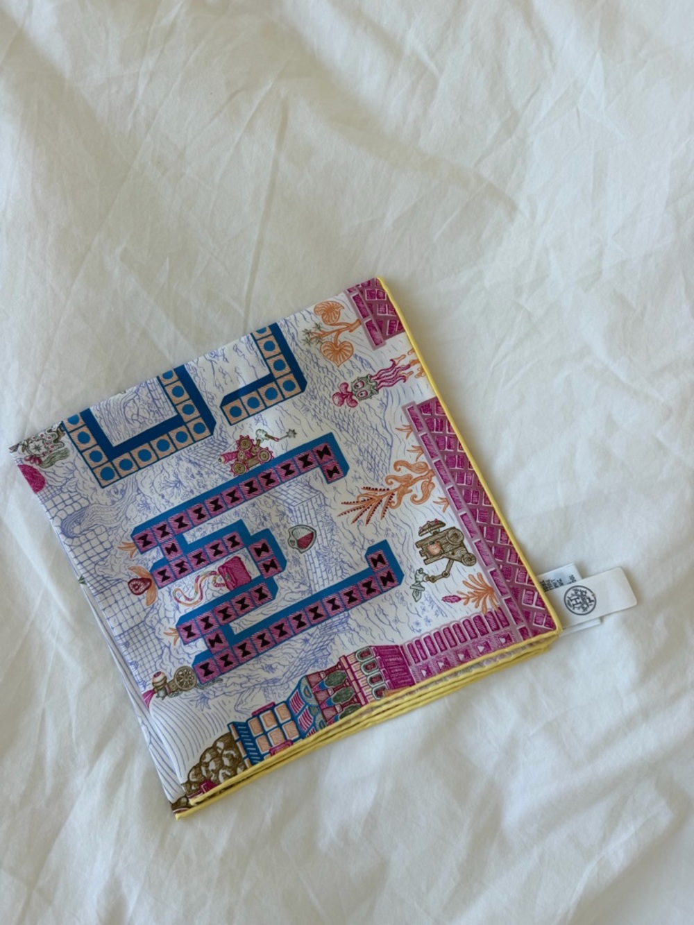 Hermes Square Silk Scarf in White, Pink & Blue (with tags)